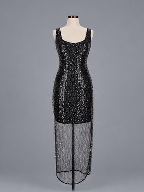 Siena Black & Silver Sequin Sheer Midi Dress – Size 8